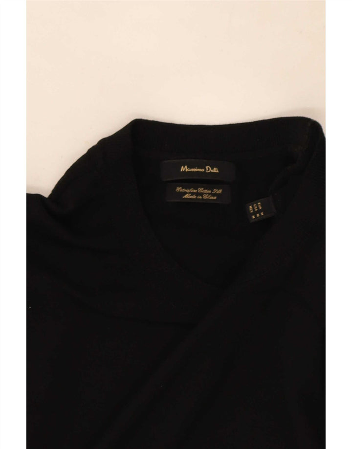 Ανδρικό πουλόβερ Massimo Dutti με κοντό μανίκι με λαιμόκοψη, μεσαίο μαύρο
