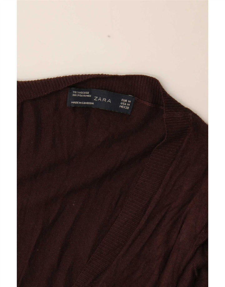 Zara Γυναικείο πουλόβερ ζακέτα UK 12 μεσαία καφέ βισκόζη