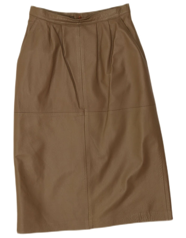Vintage γυναικεία ψηλόμεση δερμάτινη φούστα EU 38 Medium W26 Χακί δέρμα