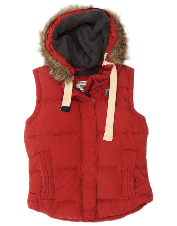 Superdry γυναικεία κουκούλα με επένδυση Gilet UK 14 Μεσαίο κόκκινο βαμβακερό