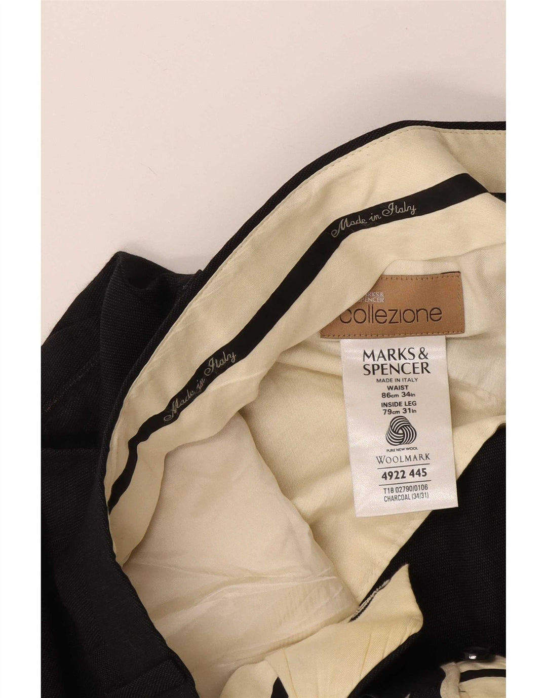 Marks & Spencer Ανδρικό παντελόνι με καρφίτσα W34 L31 Γκρι μαλλί