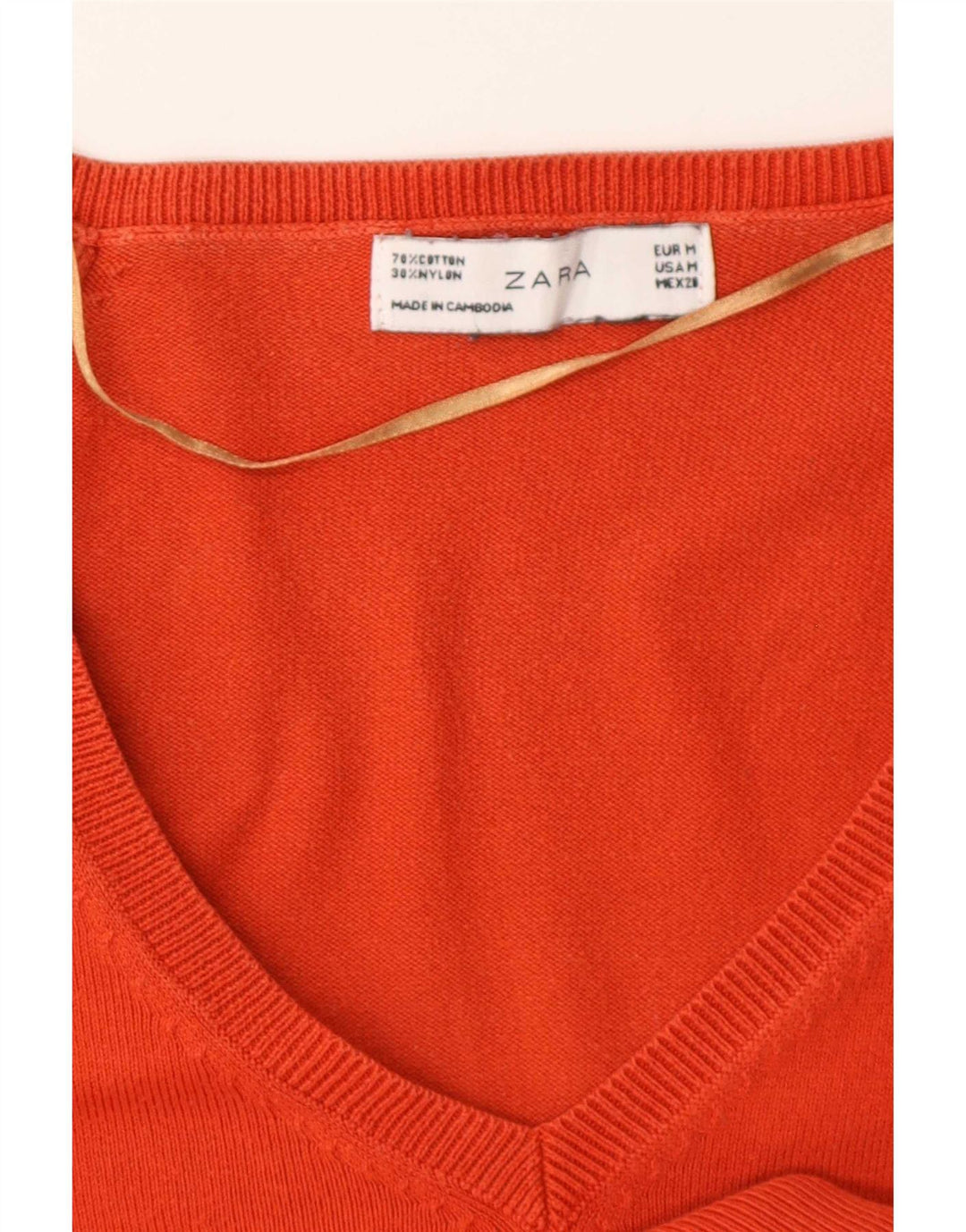 Zara Γυναικείο πουλόβερ με V λαιμόκοψη UK 12 Βαμβακερό μεσαίο πορτοκαλί