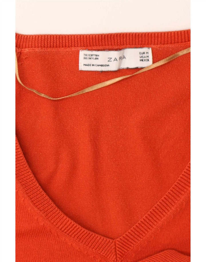 Zara Γυναικείο πουλόβερ με V λαιμόκοψη UK 12 Βαμβακερό μεσαίο πορτοκαλί