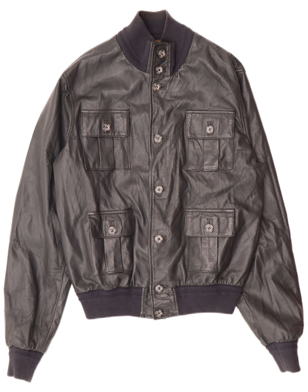 Vintage Mens Leather Bomber Jacket UK 36 Small Grey Leather