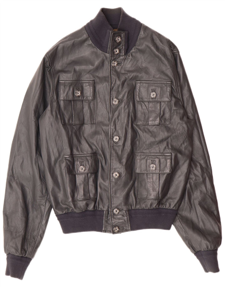 Vintage Ανδρικό Δερμάτινο Bomber Jacket UK 36 Small Grey Leather
