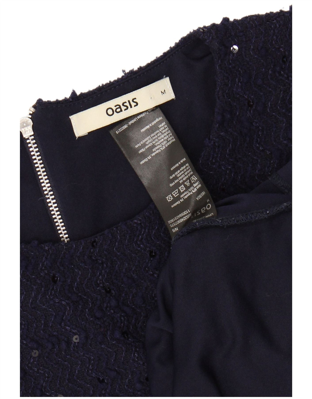 OASIS Womens Crop Blouse Top UK 14 Medium Navy Blue Chevron Polyester