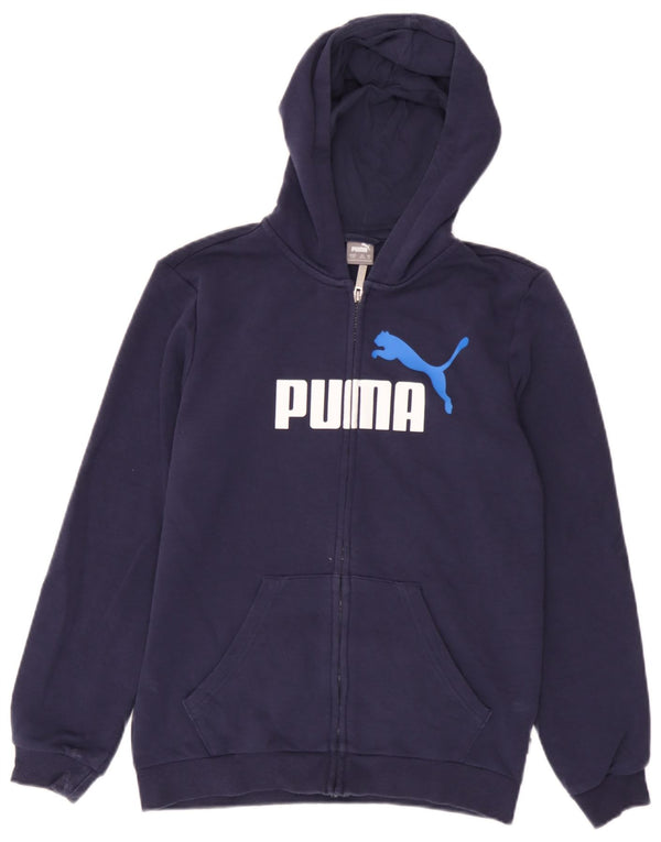 Puma Boys γραφικό πουλόβερ με κουκούλα με φερμουάρ 13-14 ετών, μπλε βαμβακερό