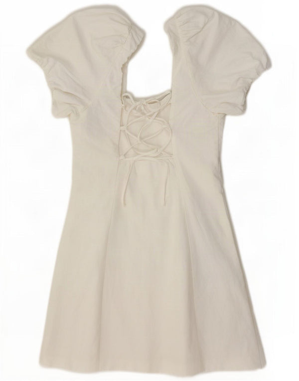 Zara Γυναικείο Mini Off Shoulder Φόρεμα UK 8 Small White Viscose