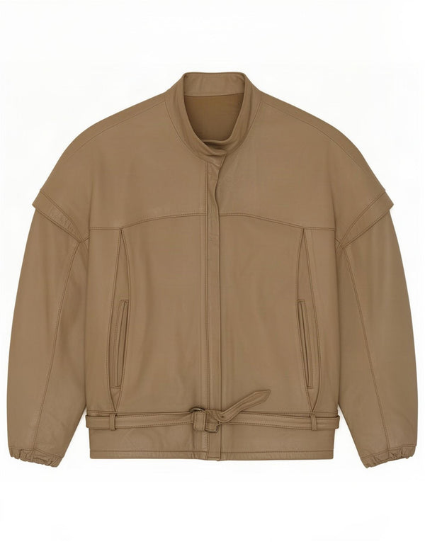 Vintage Womens Leather Racer Jacket UK 14 Medium Khaki
