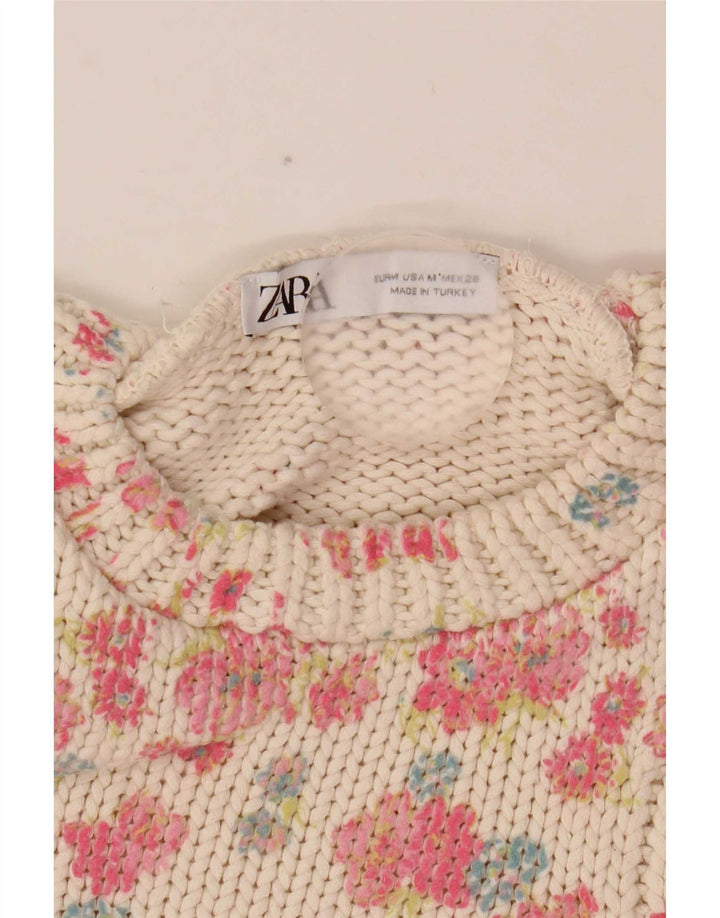 Zara Γυναικείο Crop Vest Tank Top UK 12 Medium White Floral Polyester