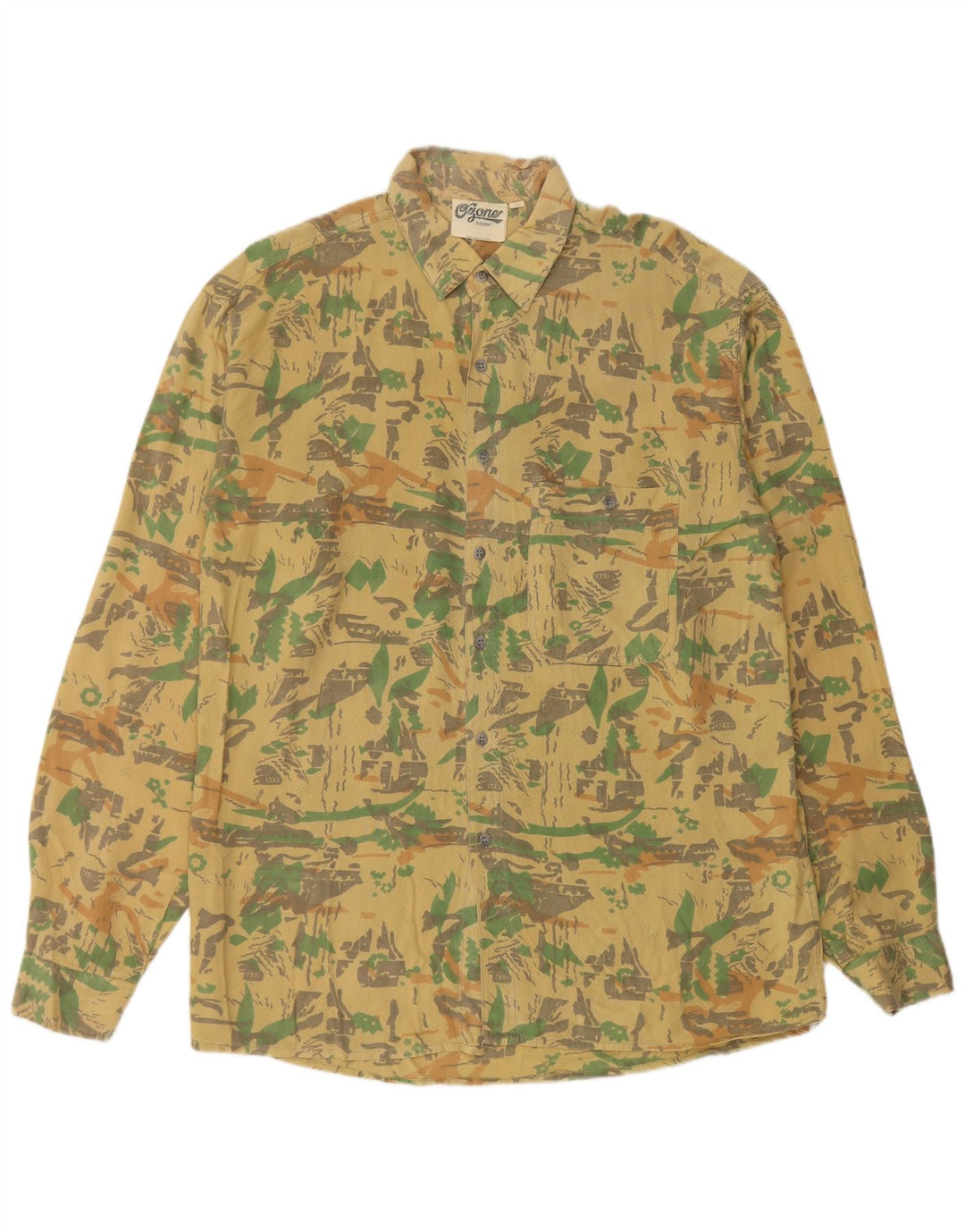 Όζον Ανδρικό πουκάμισο με αφηρημένο σχέδιο μεσαία κίτρινη βισκόζη