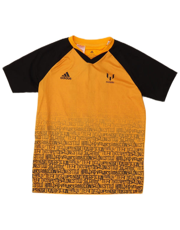 Γραφικό T-shirt Adidas Boys MESSI Top 11-12 ετών κίτρινο πολυεστερικό σπορ