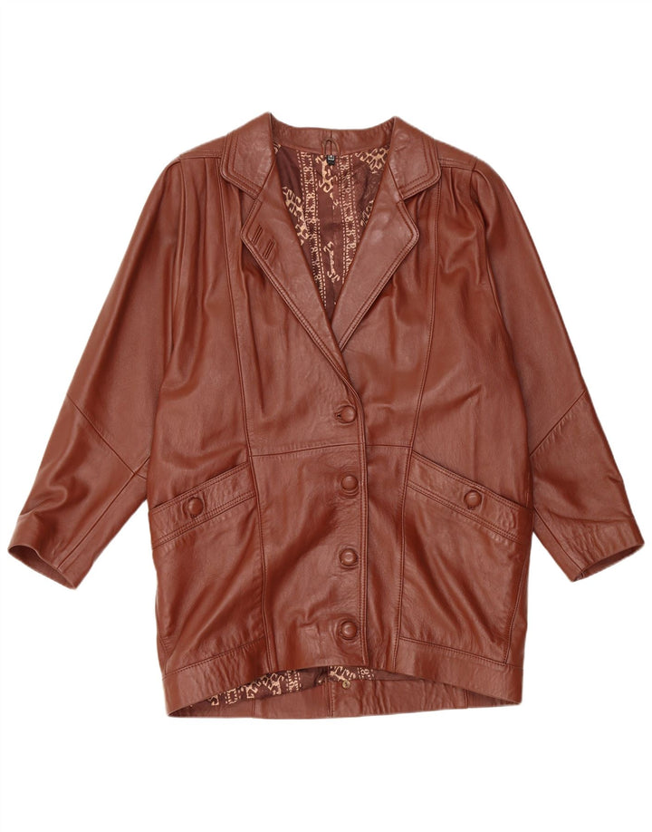 Vintage Γυναικείο Oversized Δερμάτινο Παλτό UK 14 Δερμάτινο Μεσαίο Καφέ