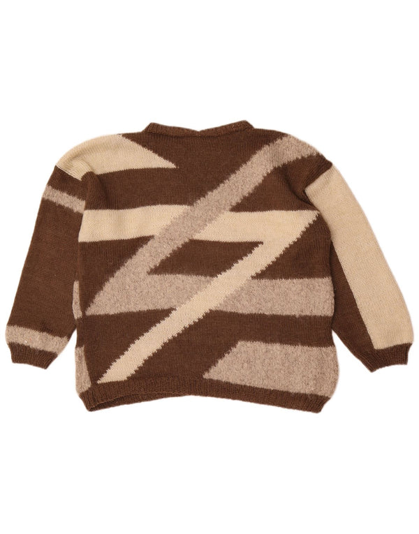 Vintage γυναικείο πουλόβερ με λαιμόκοψη UK 16 Large Brown Colourblock