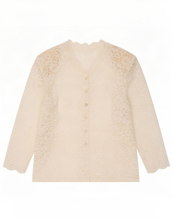 Vintage Γυναικείο Δαντελένιο Πουκάμισο UK 18 XL Λευκό Floral