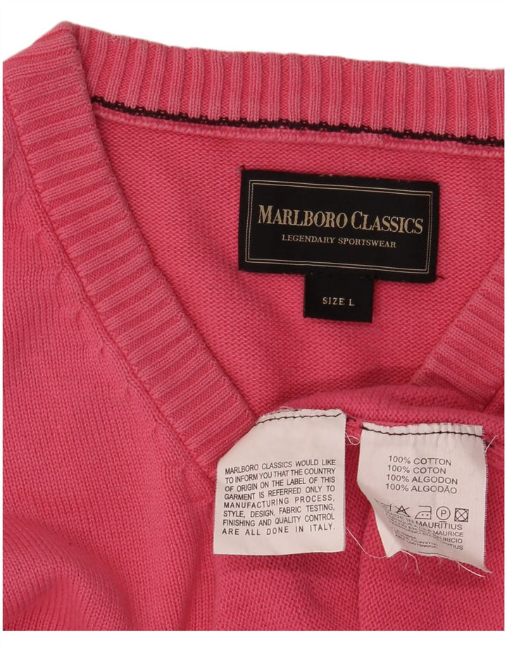 Ανδρικό πουλόβερ Marlboro Classics με V λαιμόκοψη, μεγάλο ροζ βαμβακερό