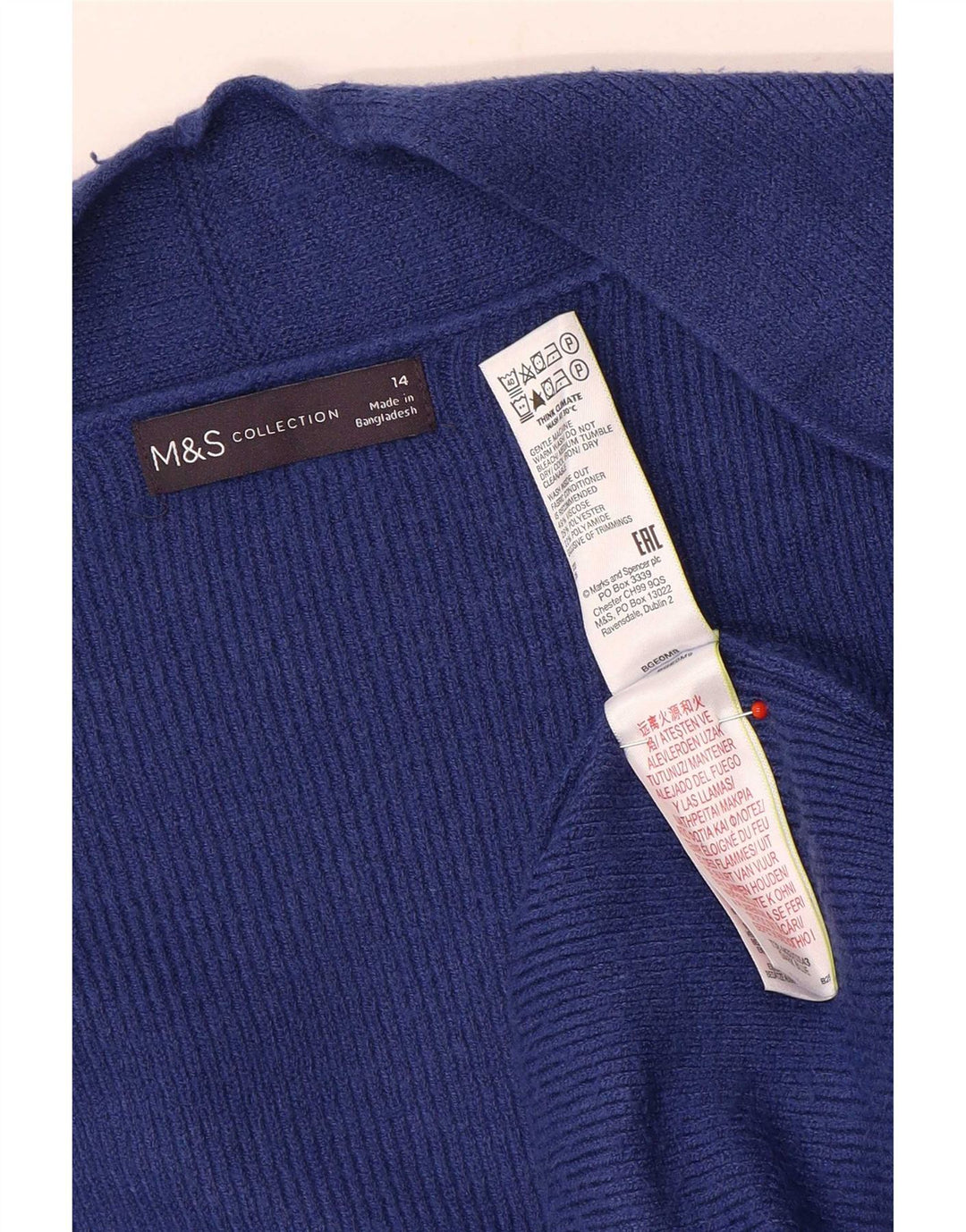 Marks & Spencer Γυναικείο Longline ανοιχτό πουλόβερ ζακέτα UK 14 μεγάλο μπλε
