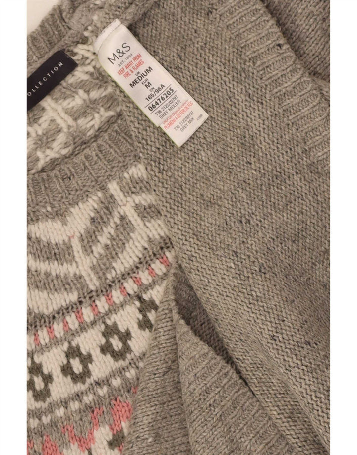 Marks & Spencer Γυναικείο πουλόβερ με λαιμόκαυστο UK 12 Medium Grey Fair Isle