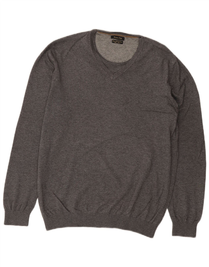 Massimo Dutti Γυναικείο πουλόβερ με λαιμόκοψη με V λαιμόκοψη UK 16 μεγάλο γκρι βαμβακερό