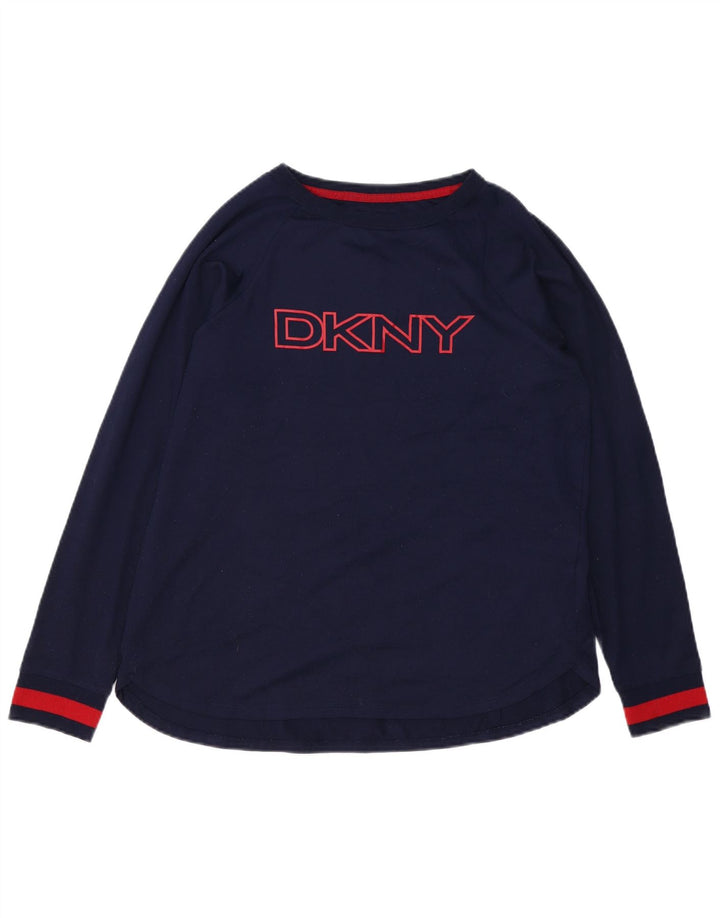 DKNY Γυναικείο γραφικό τοπ μακρυμάνικο UK 14 Medium Navy Blue Polyester