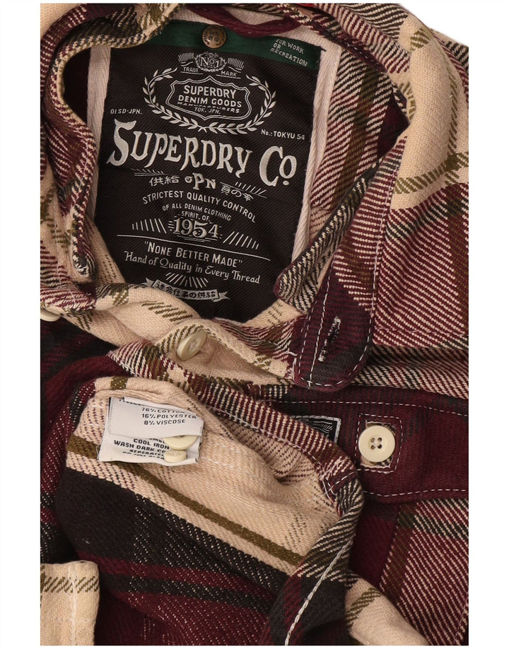 Ανδρικό φανελένιο πουκάμισο Superdry Μικρό βαμβακερό σε μπορντό χρώμα