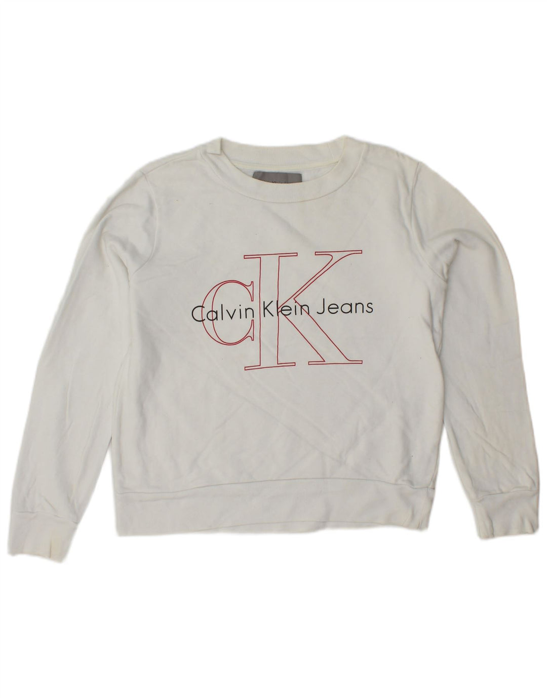 CALVIN KLEIN JEANS Γυναικείο Crop γραφικό φούτερ Jumper UK 6 XS Λευκό