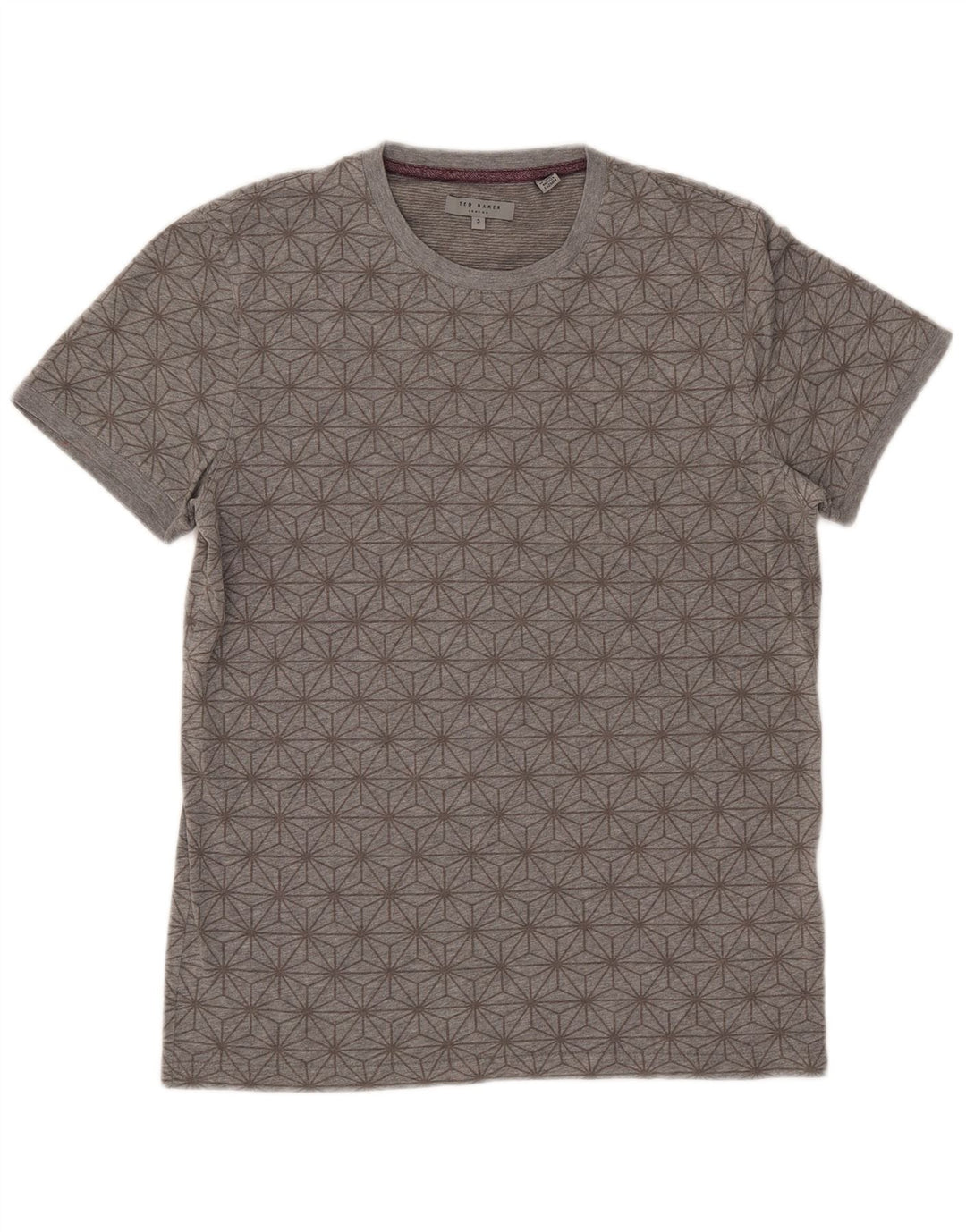 Ανδρικό T-Shirt Ted Baker Top Size 3 Μεσαίο Γκρι γεωμετρικό βαμβάκι