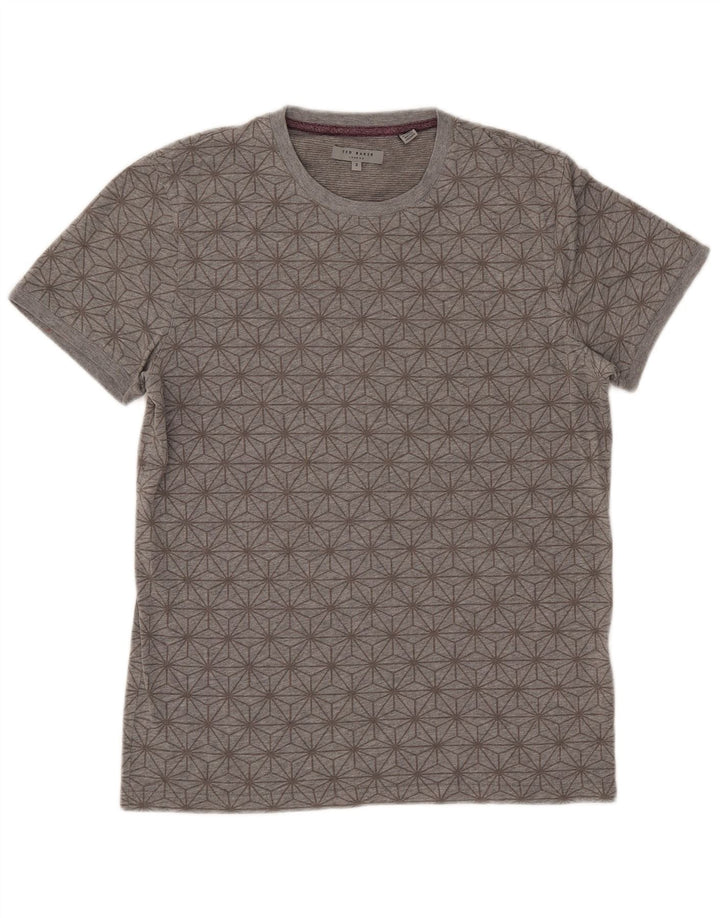 Ανδρικό T-Shirt Ted Baker Top Size 3 Μεσαίο Γκρι γεωμετρικό βαμβάκι