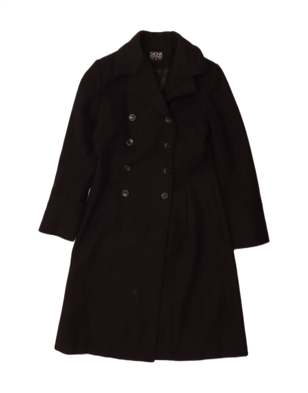 Sasha Γυναικείο παλτό με διπλό στήθος UK 10 Small Black Wool