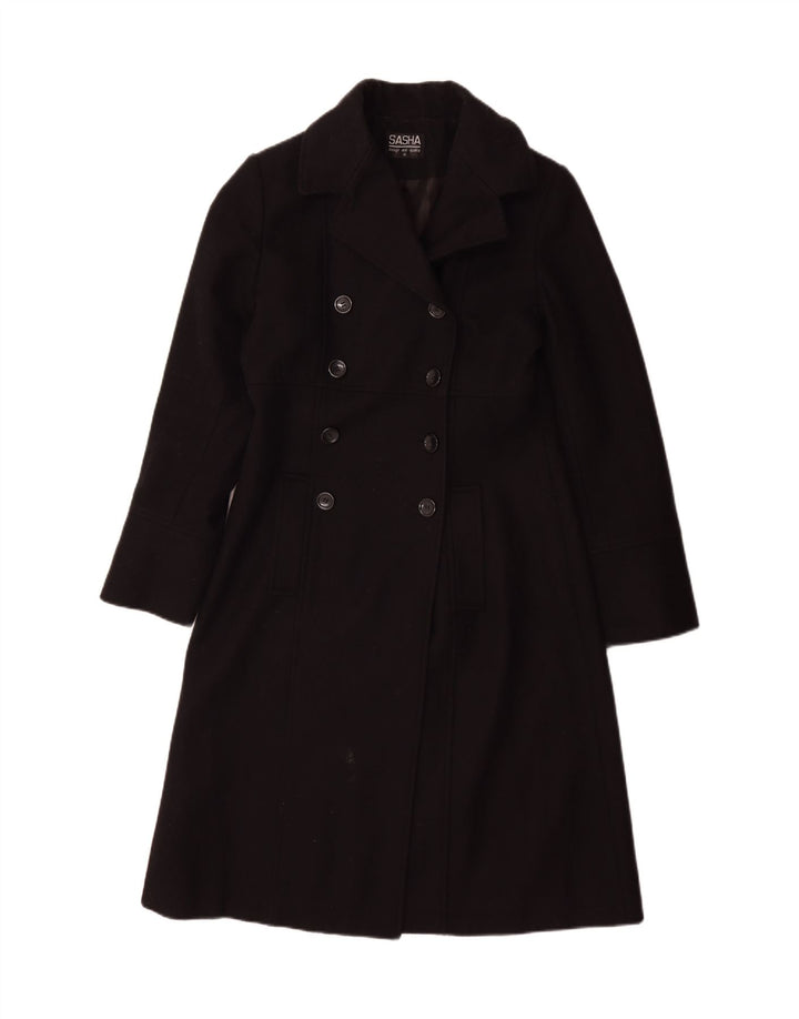 Sasha Γυναικείο παλτό με διπλό στήθος UK 10 Small Black Wool