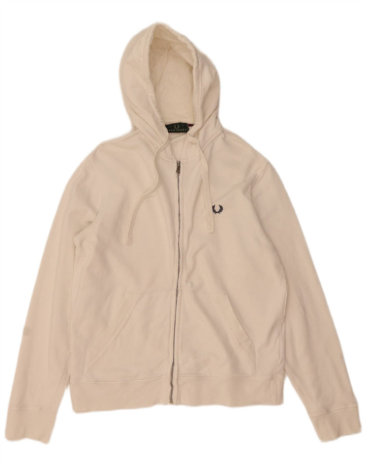 Fred Perry Ανδρικό πουλόβερ με κουκούλα με φερμουάρ μεγάλο λευκό βαμβακερό