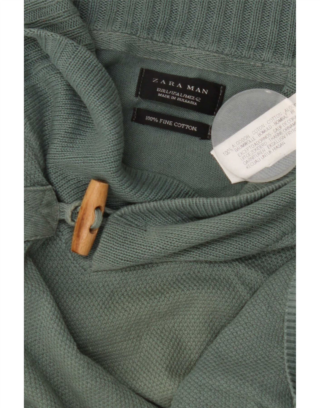 Ανδρικό πουλόβερ Zara με σάλι λαιμόκοψη μεγάλο πράσινο βαμβακερό