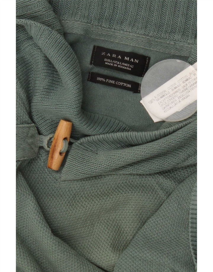 Ανδρικό πουλόβερ Zara με σάλι λαιμόκοψη μεγάλο πράσινο βαμβακερό