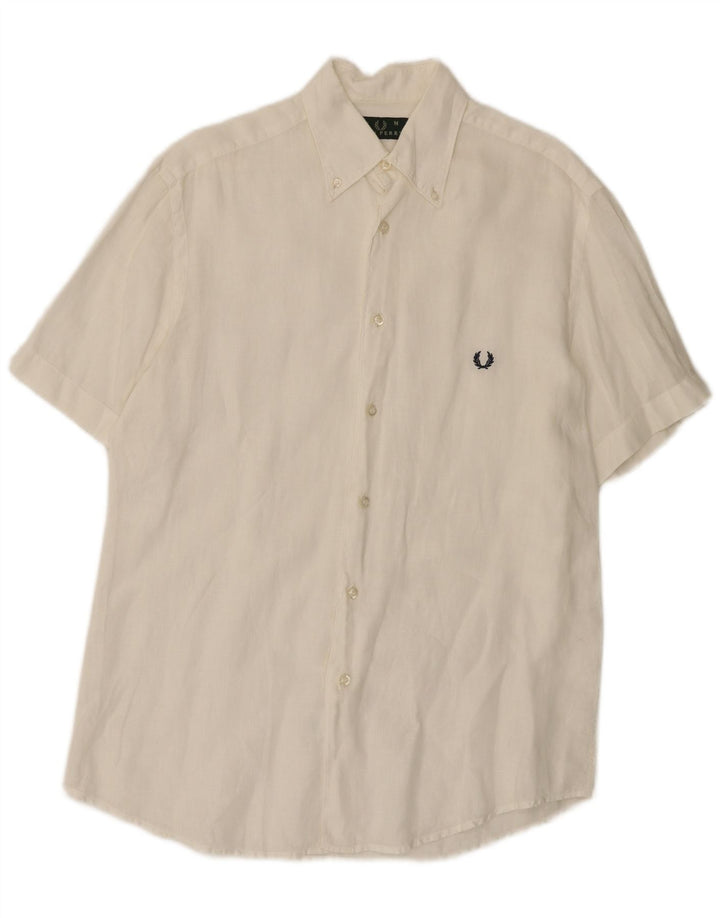 Ανδρικό κοντομάνικο πουκάμισο Fred Perry Λευκό μεσαίο λινό