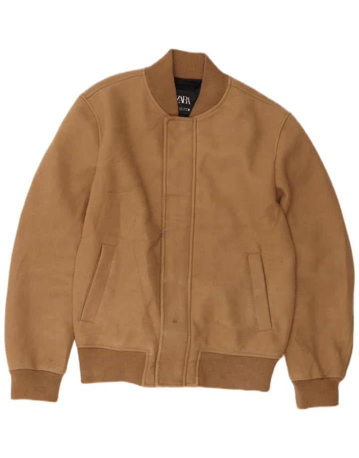 Zara Mens Bomber Jacket UK 38 Medium Brown Polyester