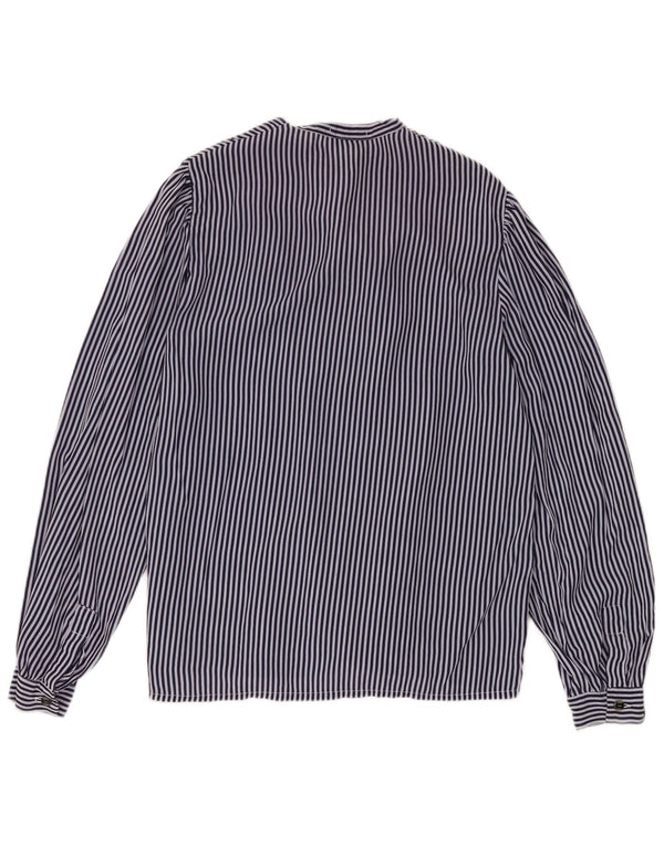 VINTAGE Womens Bow Tie Shirt Blouse IT 48 XL Navy Blue Striped