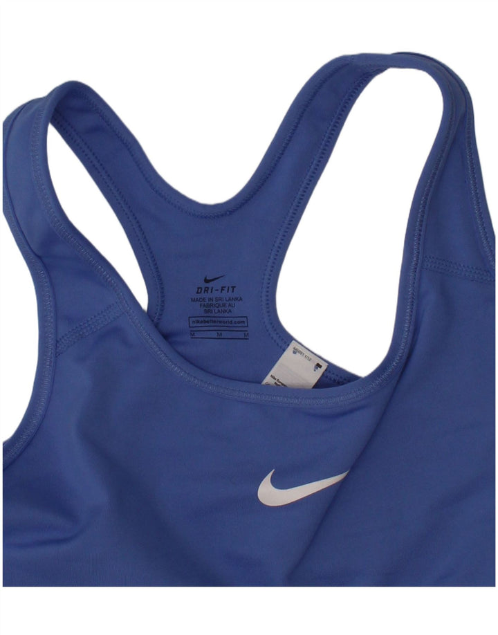 Γυναικείο αθλητικό σουτιέν Nike με γραφικό Dri Fit Τοπ μεσαίου μπλε πολυεστέρα Sports