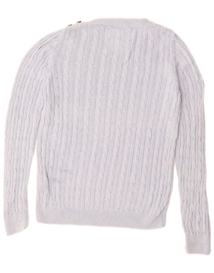 SUPERDRY Γυναικείο πουλόβερ με λαιμόκαυστο UK 14 μεγάλο μπλε βαμβακερό