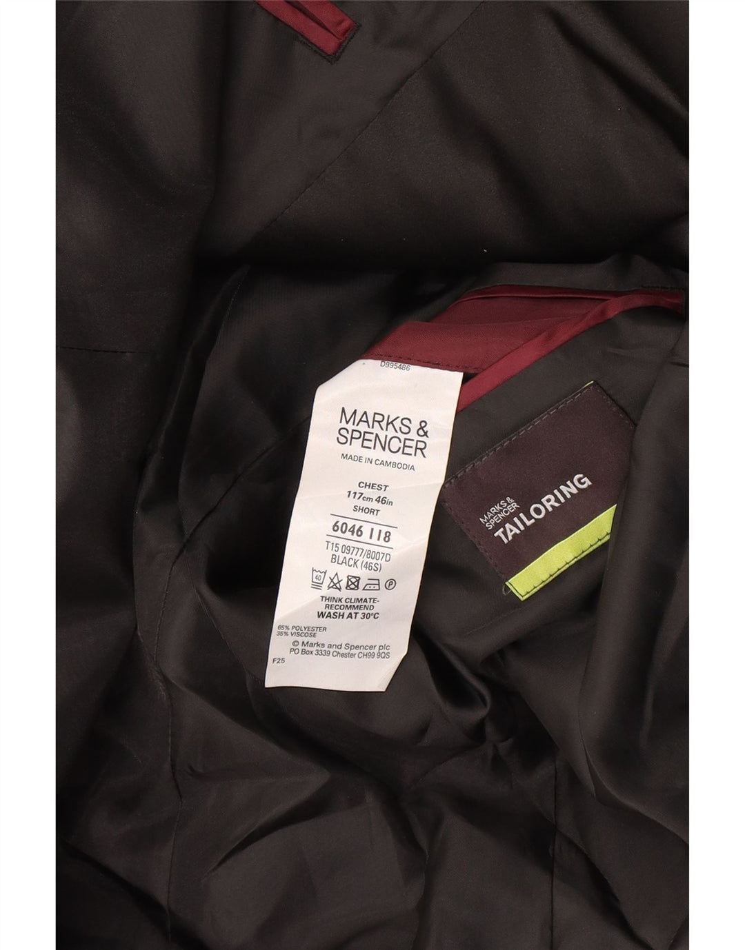 Marks & Spencer Ανδρικό κοντό σακάκι 2 κουμπιών UK 40 μεγάλο μαύρο