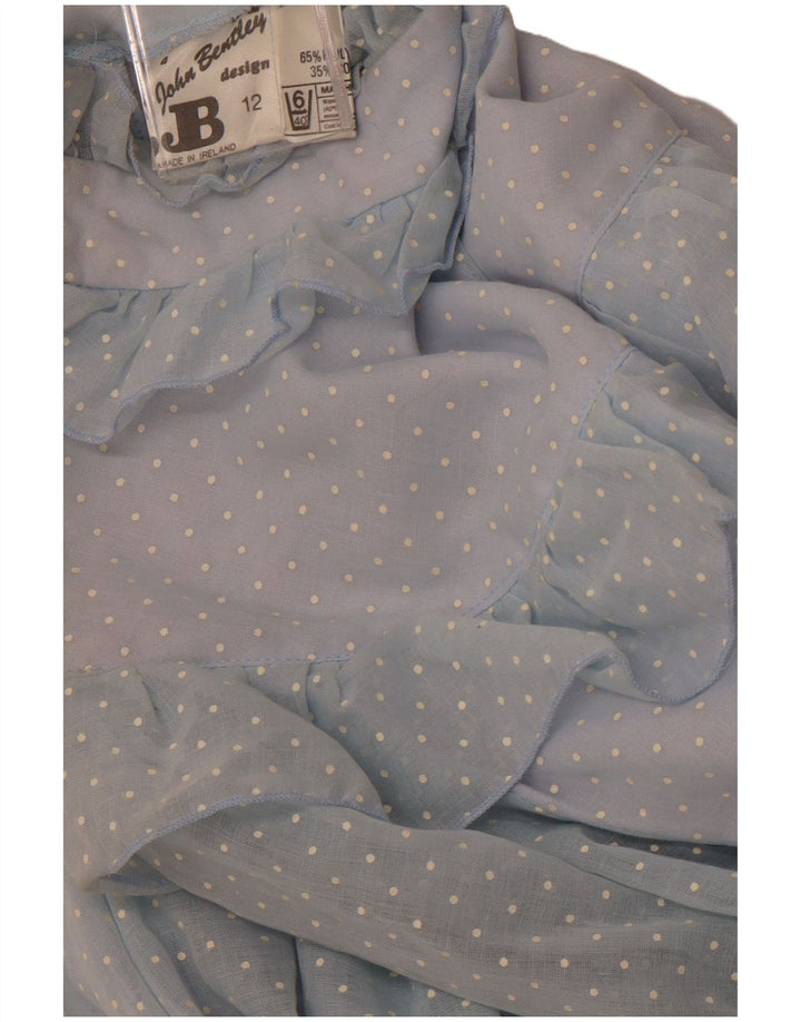 JOHN BENTLEY Γυναικείο βολάν Μπροστινό Maxi Φόρεμα UK 12 Μεσαίων Μπλε στίγματα