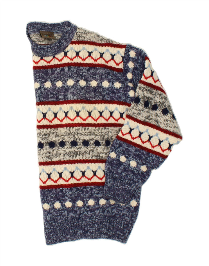 SEVRES Ανδρικό πουλόβερ με λαιμόκοψη IT 50 Medium Blue Fair Isle Wool