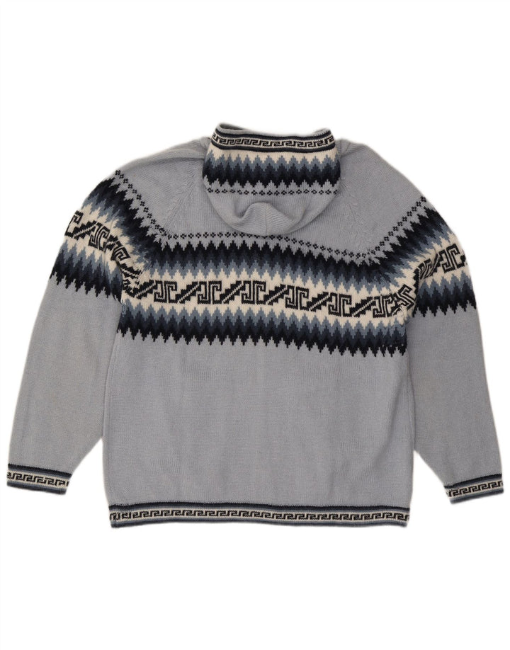 Γυναικείο πουλόβερ ζακέτα με κουκούλα UK 16 μεγάλο μπλε γεωμετρικό