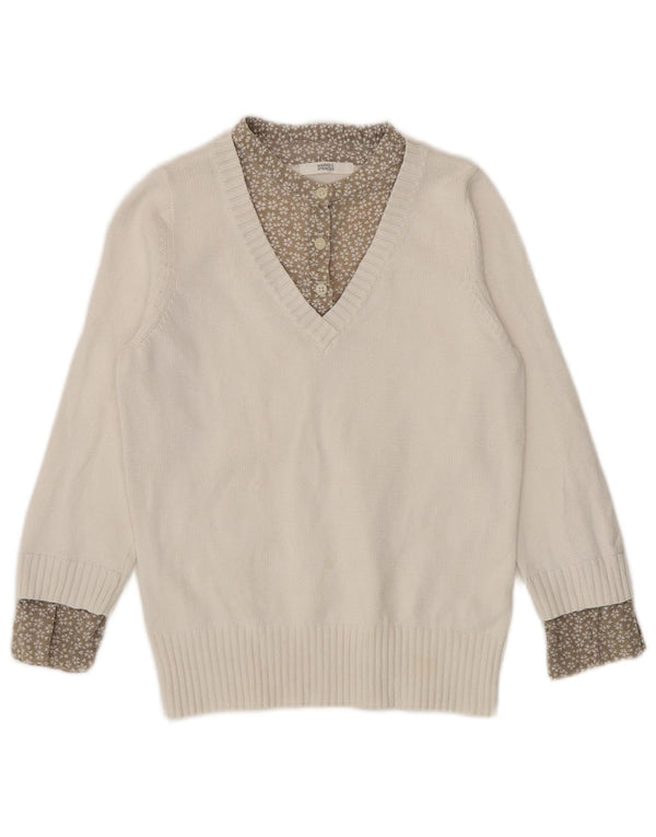 Marks & Spencer Γυναικείο πουλόβερ με λαιμόκοψη σε V UK 10 Small White Floral