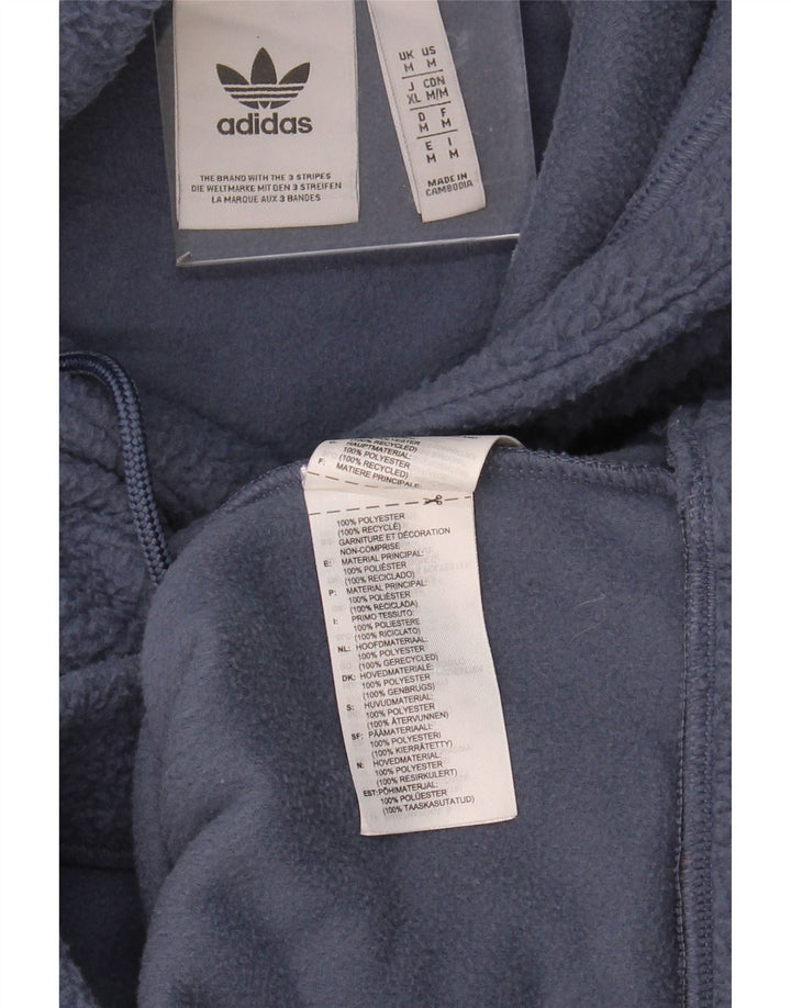 ADIDAS Womens Hooded Fleece Jumper UK 14 Medium Blue Polyester