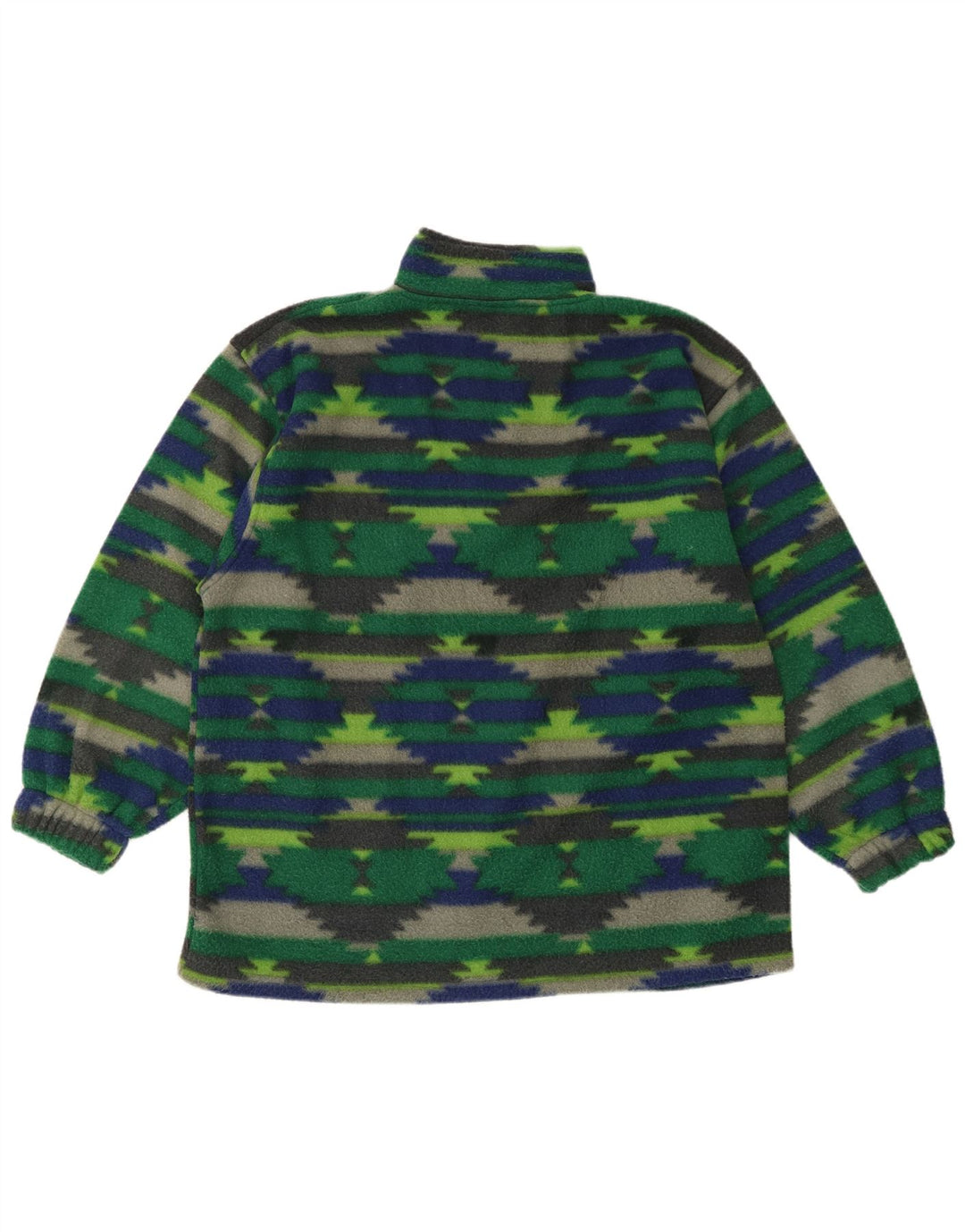 Vintage ανδρικό φερμουάρ Fleece Jumper Μεγάλο πράσινο γεωμετρικό πολυεστέρα