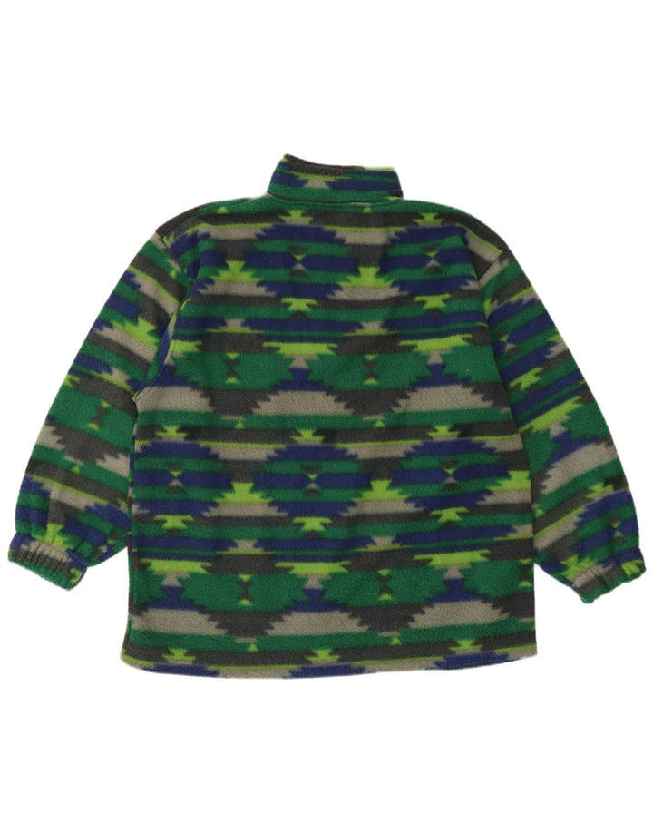 Vintage ανδρικό φερμουάρ Fleece Jumper Μεγάλο πράσινο γεωμετρικό πολυεστέρα