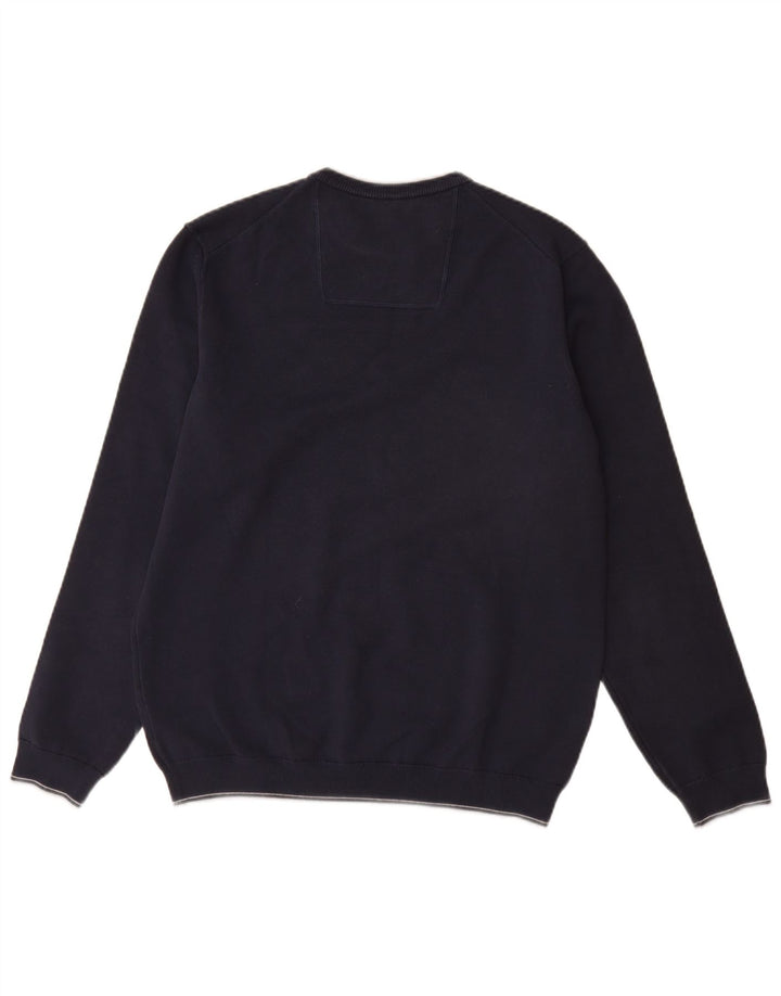 Ανδρικό πουλόβερ με λαιμόκοψη HUGO BOSS Μεγάλο μπλε βαμβακερό