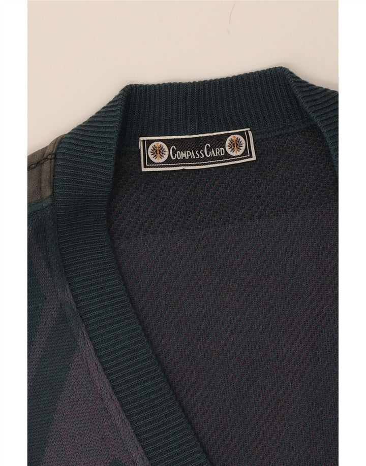 COMPASS CARD Mens Cardigan Sweater Medium Grey Geometric Wool Vintage COMPASS CARD and Second-Hand COMPASS CARD from Messina Hembry 