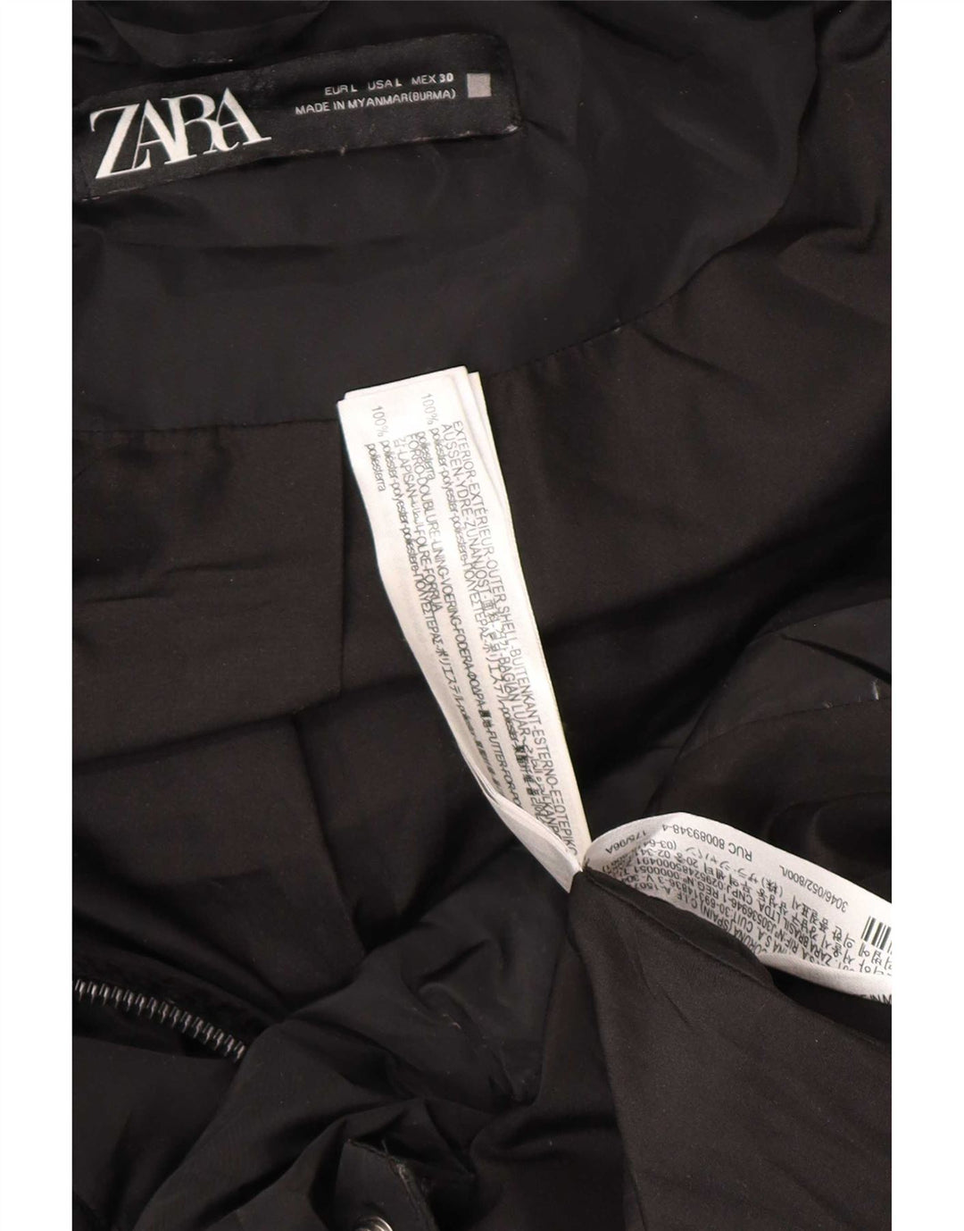 Zara Γυναικείο παλτό με κουκούλα UK 16 Large Μαύρο Πολυεστέρας