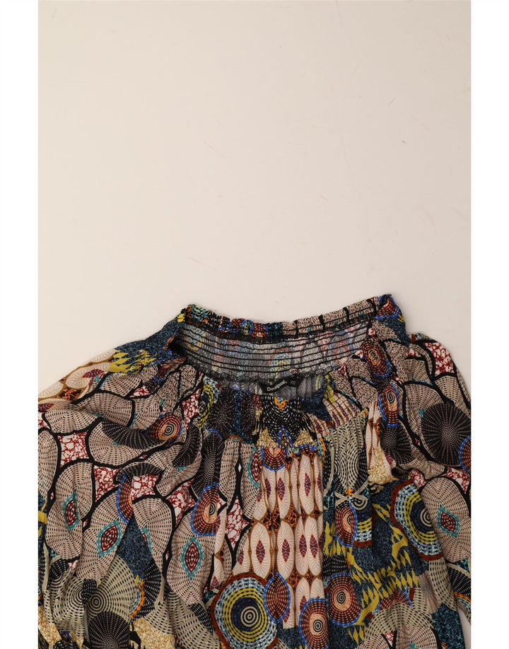 DESIGUAL Womens Abstract Pattern Blouse Top UK 6 XS Beige Geometric Vintage Desigual and Second-Hand Desigual from Messina Hembry 